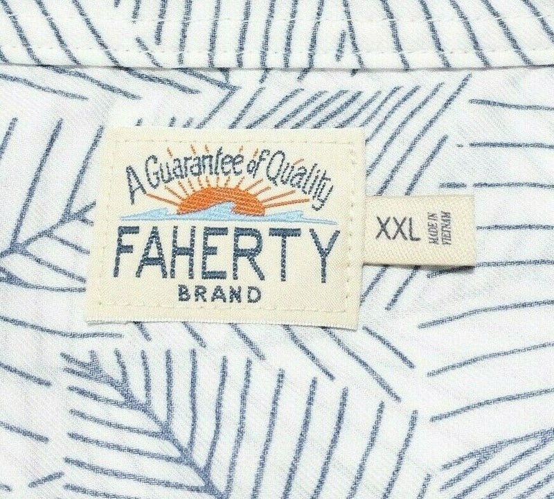 Faherty XXL Shirt Men's Playa Shirt Leaf Print White Blue Short Sleeve 2XL