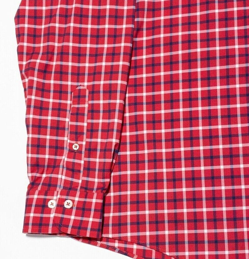 Brooks Brothers Shirt Men's Large Nylon Blend Wicking Red Check Button-Down