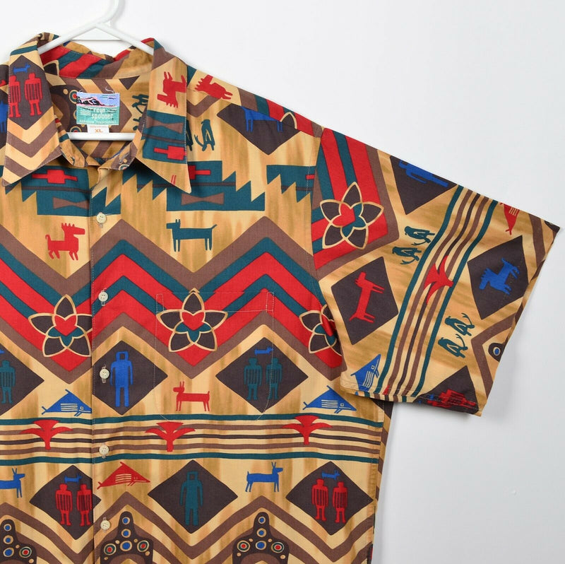 Reyn Spooner Men's XL Aztec Animal Geometric Hawaiian Traditionals Aloha Shirt