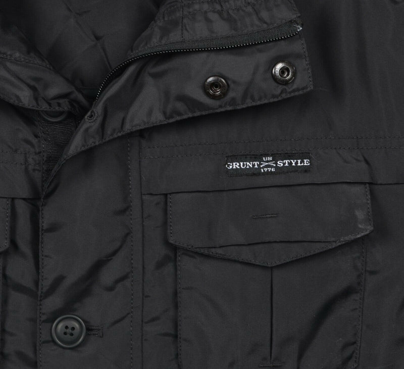 Grunt Style Men's Small Solid Black Logo Cargo Pockets Military Full Zip Jacket