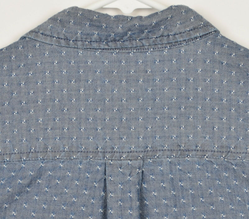 Carbon 2 Cobalt Men's Medium Flip Cuff Blue Chambray Polka Dot Flannel Shirt