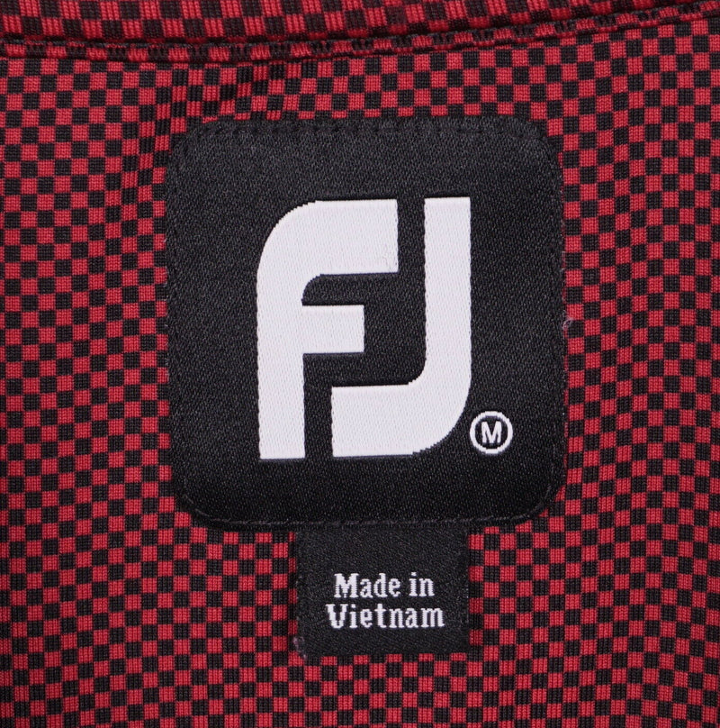 FootJoy Men's Medium Red Black Check FJ Golf Wicking Performance Polo Shirt