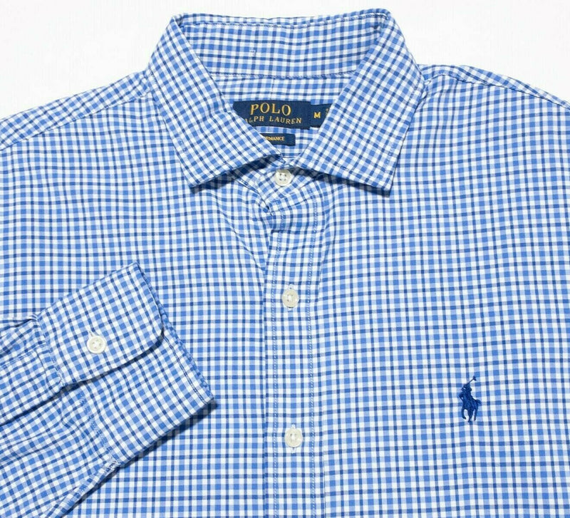 Polo Ralph Lauren Performance Dress Shirt Nylon Wicking Blue Check Men's Medium