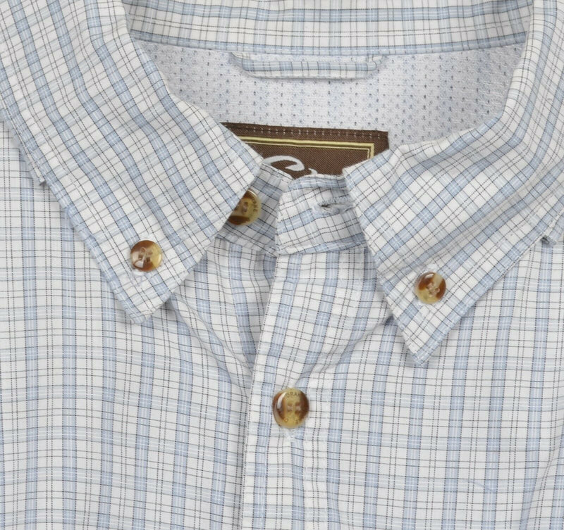 Drake Waterfowl Men's Large Vented Blue White Plaid Fishing Button-Down Shirt