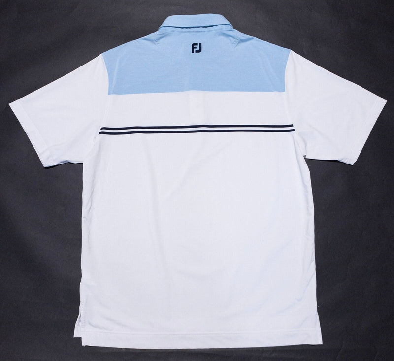 FootJoy Golf Shirt Men's Large White Blue Colorblock Wicking Performance Polo