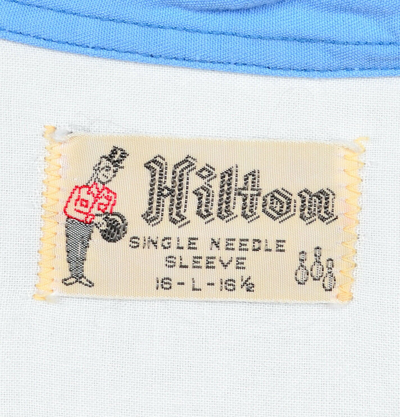 Vintage 50s Hilton Men's Large White Blue Single Need Sleeve USA Bowling Shirt