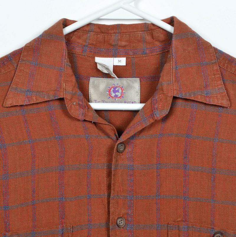 The Territory Ahead Men's Medium Linen Silk Blend Rust Orange Plaid Button Shirt