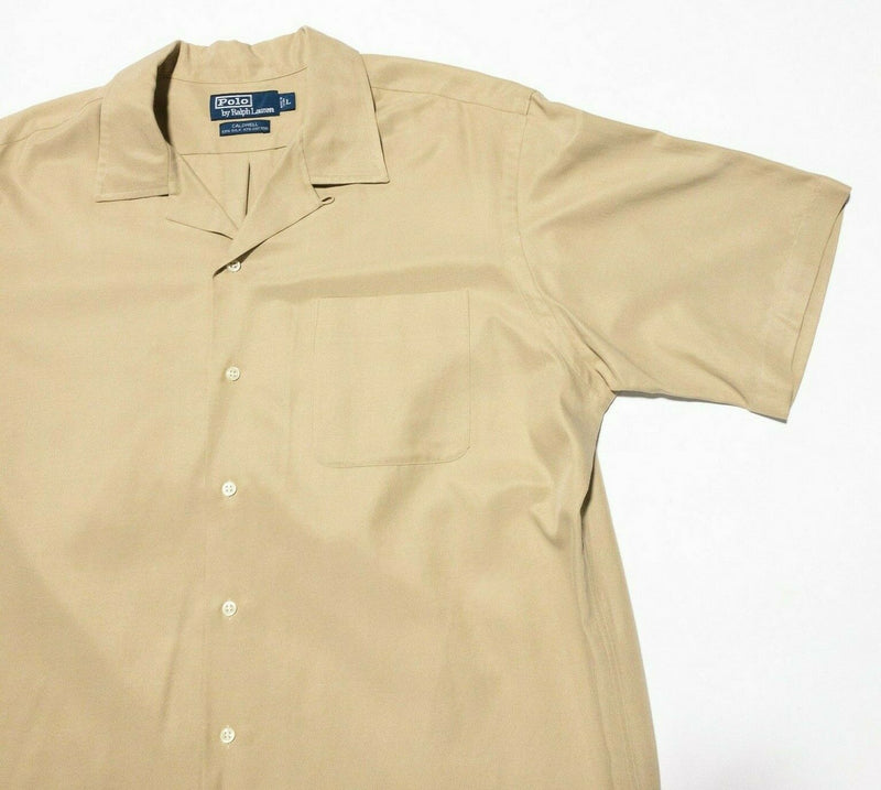 Polo Ralph Lauren Silk Caldwell Shirt Large Men Beige 90s Loop Collar Camp Shirt