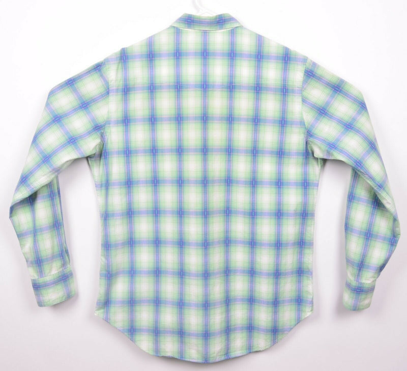 Polo Ralph Lauren Men's Medium Pearl Snap Green Blue Pink Plaid Western Shirt