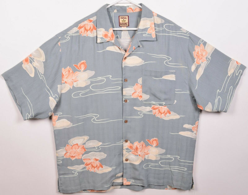 Tommy Bahama Men's XL 100% Silk Floral Lily Pad Pond Blue Hawaiian Aloha Shirt