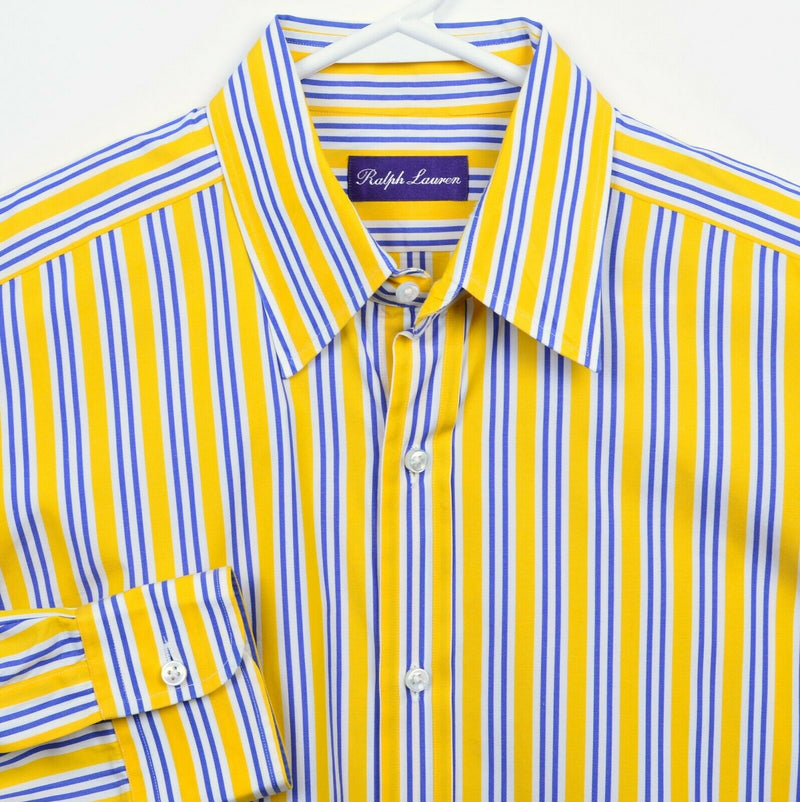 Ralph Lauren Purple Label Men's 16 (Large) Yellow Blue Striped RLPL Dress Shirt