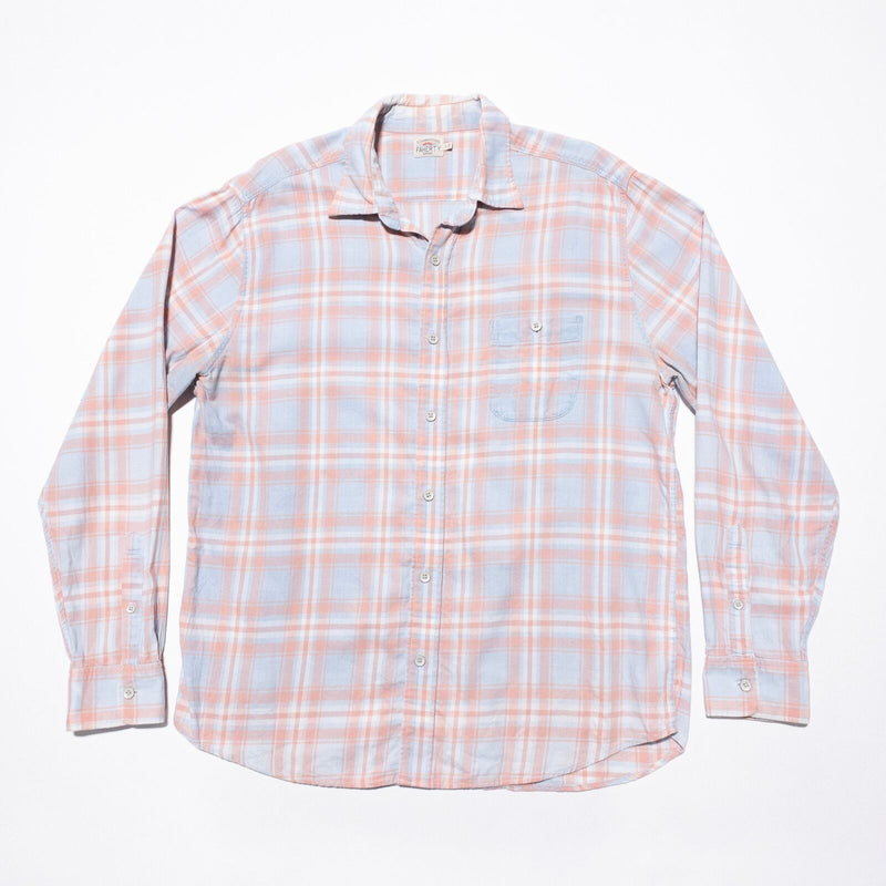 Faherty Shirt Men's XL Plaid Button-Up Long Sleeve Peach Pink Light Blue Preppy