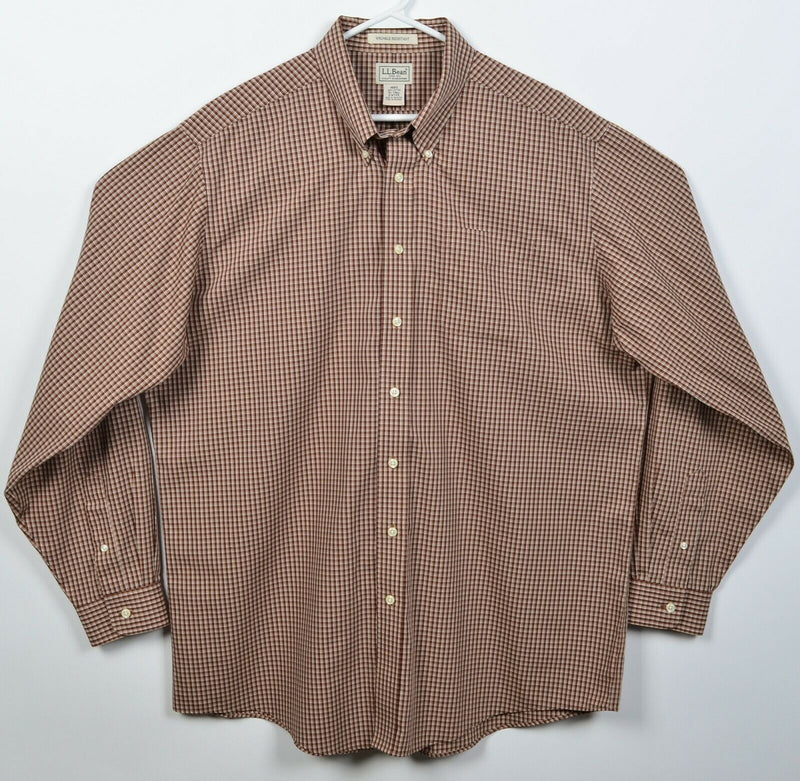 L.L. Bean Men's XLT (XL Tall) Wrinkle Resistant Tan Check Button-Down Shirt