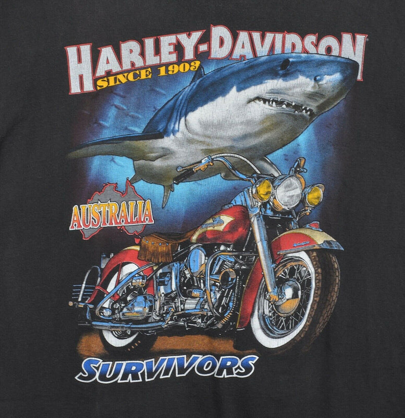 Vintage 1995 Harley-Davidson Men's Sz XL Shark Survivors Australia Black T-Shirt