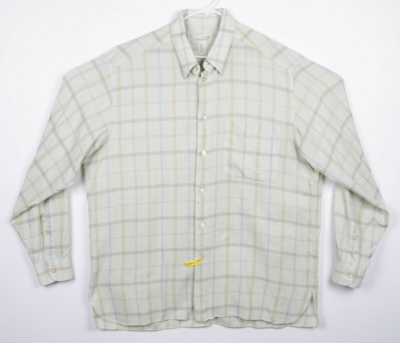 Ermenegildo Zegna Men's Sz XL Off-White Plaid Button Down Made in Italy Shirt