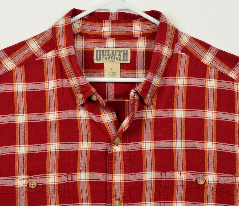 Duluth Trading Co Men's Sz XL Hemp Organic Cotton Blend Red Plaid Shirt