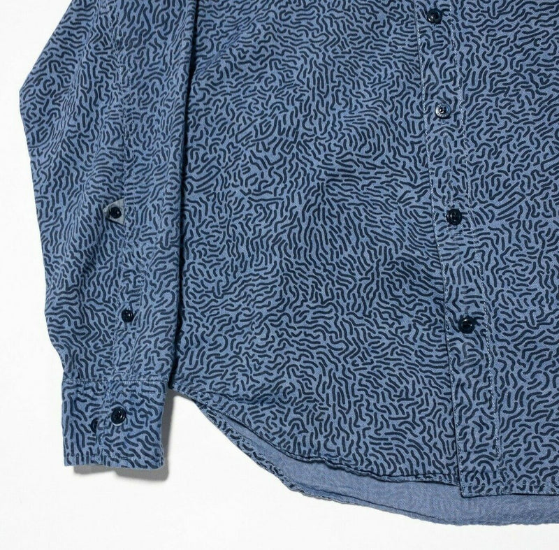 Staple Pigeon Brand Shirt Men's Medium Blue Squiggles Print Button-Front