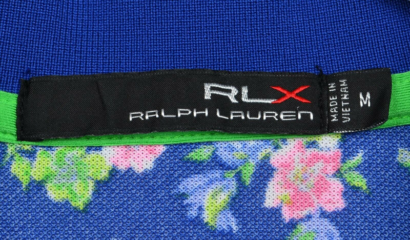 RLX Ralph Lauren Men's Sz Medium Floral Pink Blue Short Sleeve Golf Polo Shirt