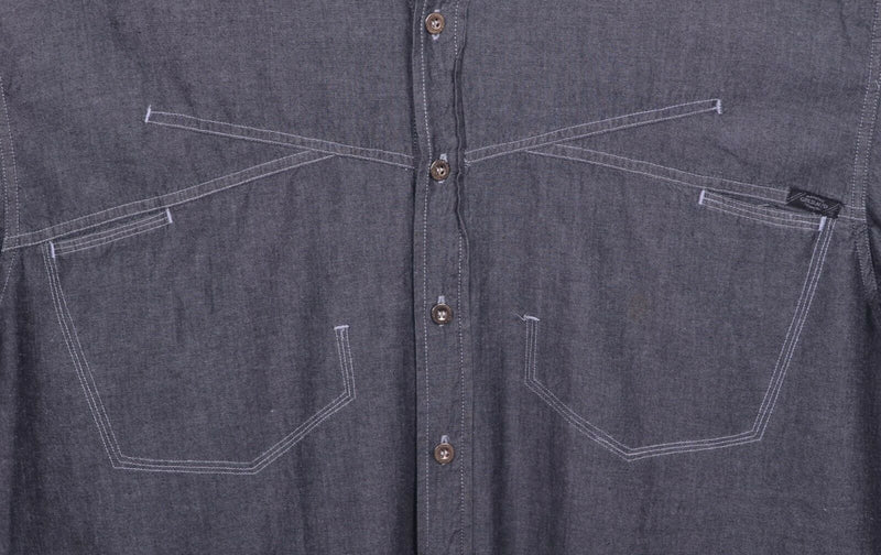 Vtg 90s Marithe Girbaud Men's Sz XL Gray Diagonal Stitch Button Up Shirt