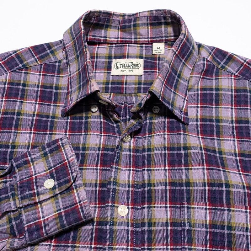 Gitman Bros. Vintage Shirt Men's Medium Button-Down Purple Plaid Long Sleeve USA