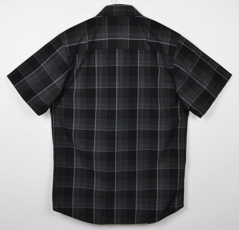 Dixxon Flannel Men's Small Pearl Snap Bamboo Black Gray Plaid Short Sleeve Shirt