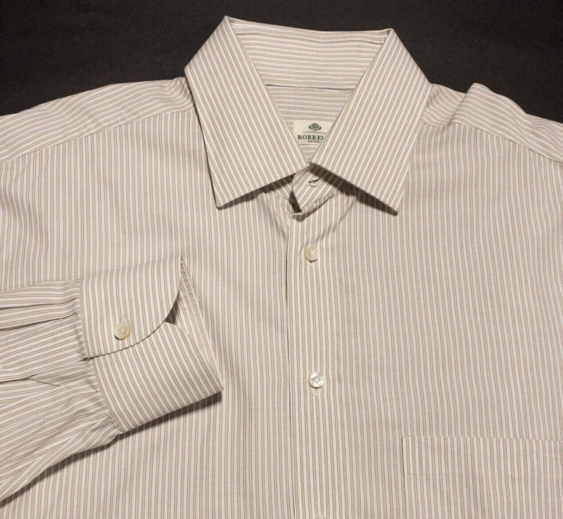 Borrelli Napoli Shirt 17 (43) Men's Dress Shirt Yellow White Stripe Italian