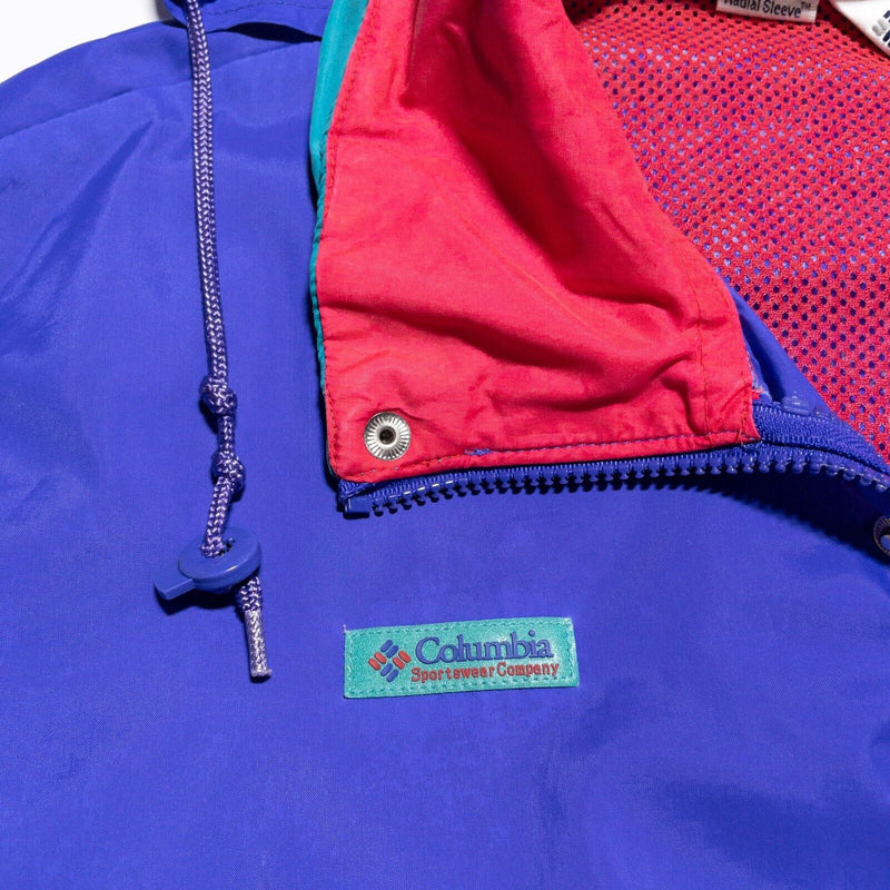 Vintage Columbia Jacket Men Medium Windbreaker Radial Sleeve Colorblock Neon 80s