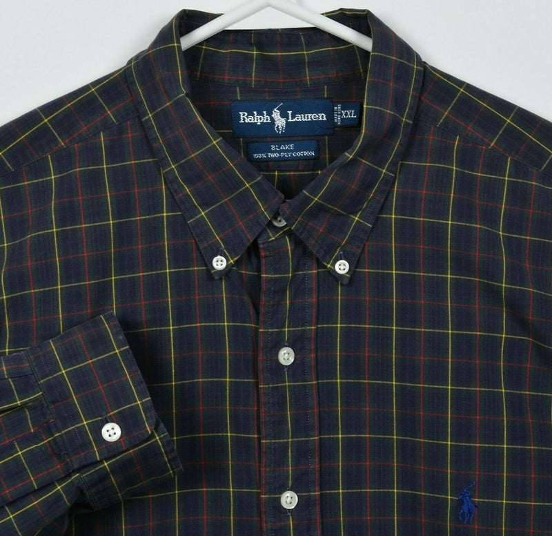 Polo Ralph Lauren Men's 2XL Navy Blue Tartan Plaid Blake Pony Button-Down Shirt