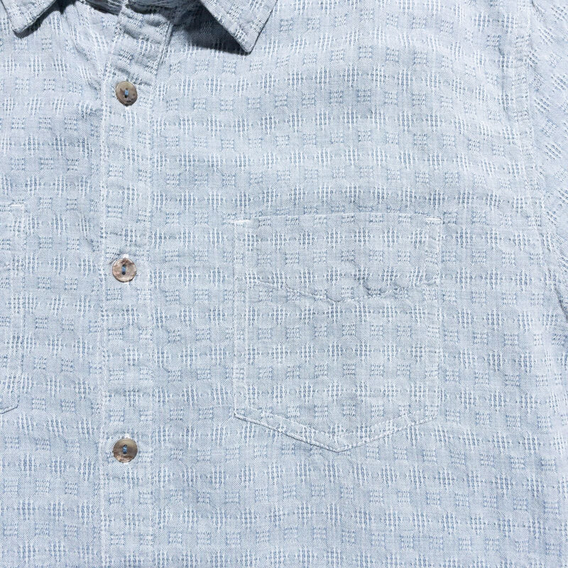 Carbon 2 Cobalt Linen Blend Shirt Men's Large Button-Up Blue Check Textured