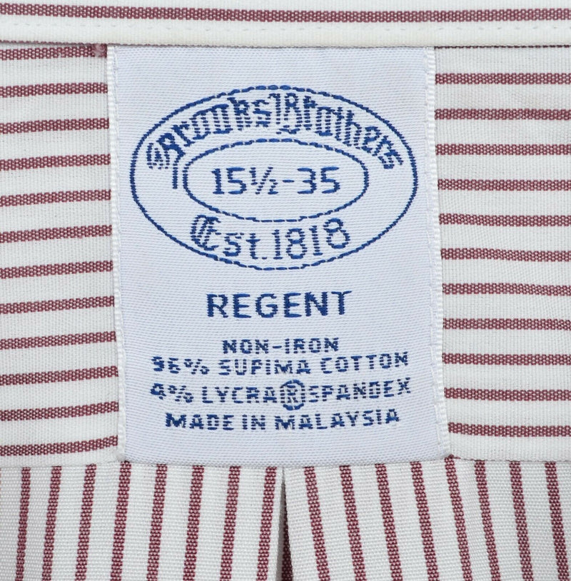 Brooks Brothers Men's 15.5-35 Red Striped Non-Iron Cotton Spandex Blend Shirt