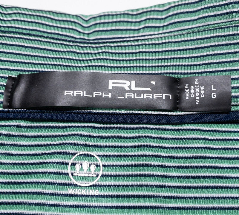 RLX Ralph Lauren Golf Large Men's Polo Shirt Green Striped Wicking Spread Collar