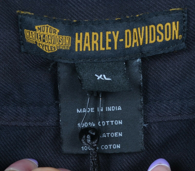 Harley-Davidson Women's XL Applique Wings Plaid Black Biker Flannel Shirt