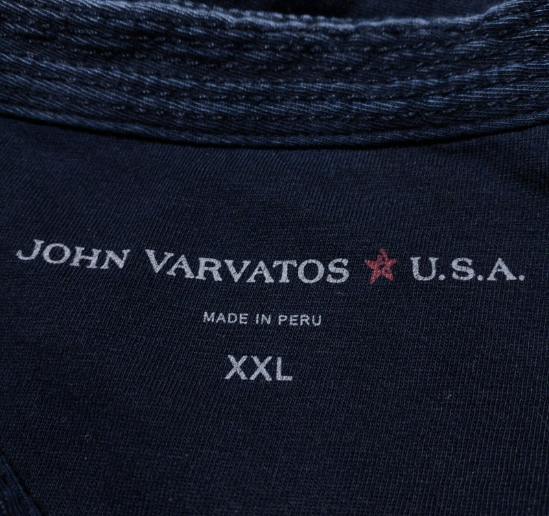 John Varvatos Polo Shirt Men's 2XL Navy Blue Distressed Peace Sign Logo