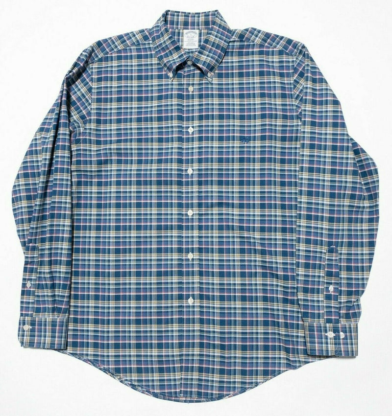 Brooks Brothers Shirt Large Regent Men's Long Sleeve Button-Down Blue Plaid Logo