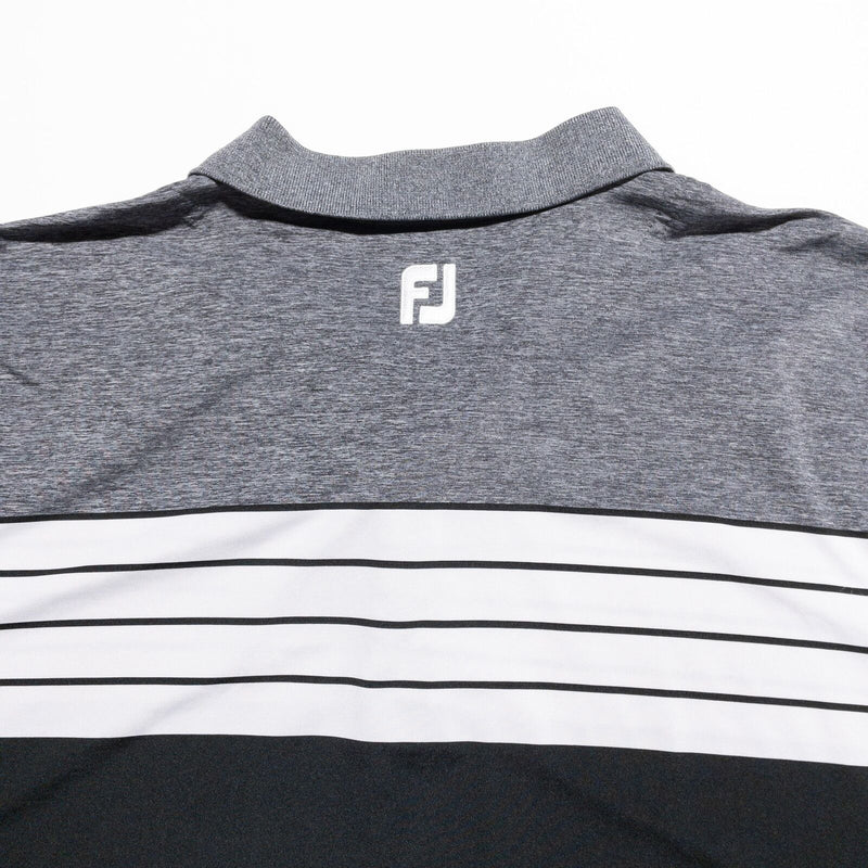 FootJoy Golf Shirt 2XL Athletic Fit Mens Polo Gray Black Striped Wicking Stretch