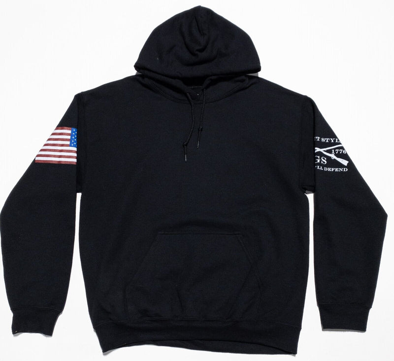 Grunt Style Hoodie Men's Medium USA Flag Logo Solid Black Pullover Sweatshirt