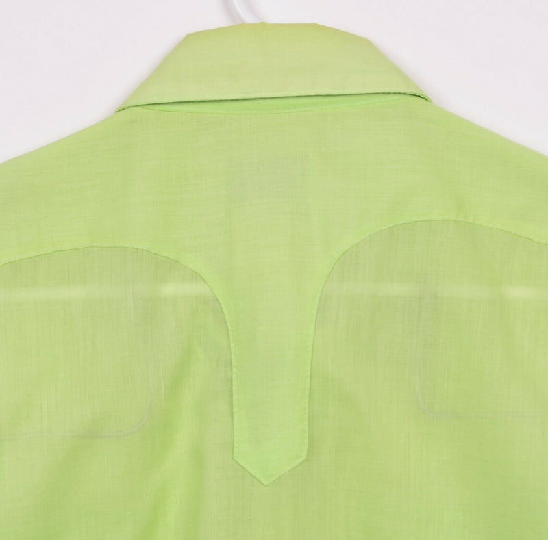 Vtg Rockmount Men's Sz Large 16.5 35 Pearl Snap Lime Green Tru-West Shirt