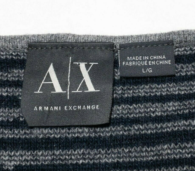 Armani Exchange A|X Henley Sweater Cotton Wool Blend Striped Blue Men's large