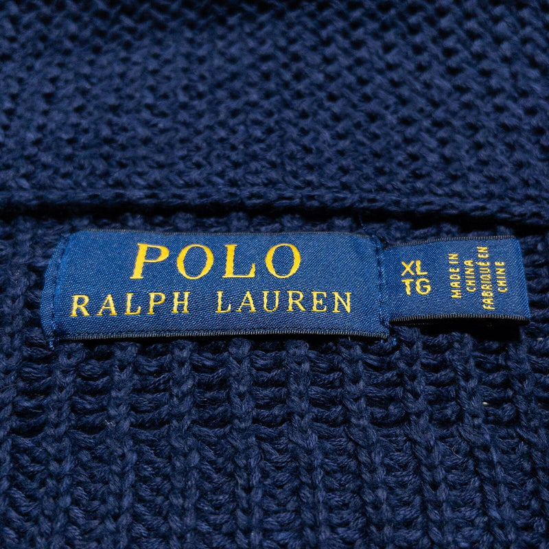 Polo Ralph Lauren Cardigan Sweater Men's XL Shawl Collar Knit Navy Blue Preppy