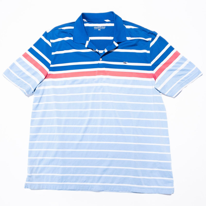 Vineyard Vines Performance Polo Men's 2XL Blue Colorblock Striped Wicking Whale