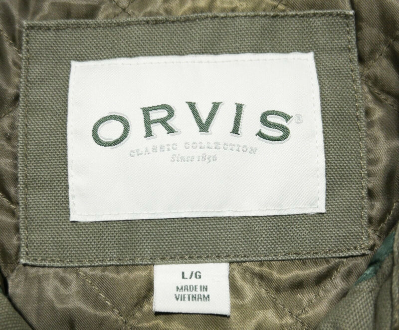 Orvis Men's Large Olive Green Corduroy Quilt-Lined Chore Barn Coat Field Jacket