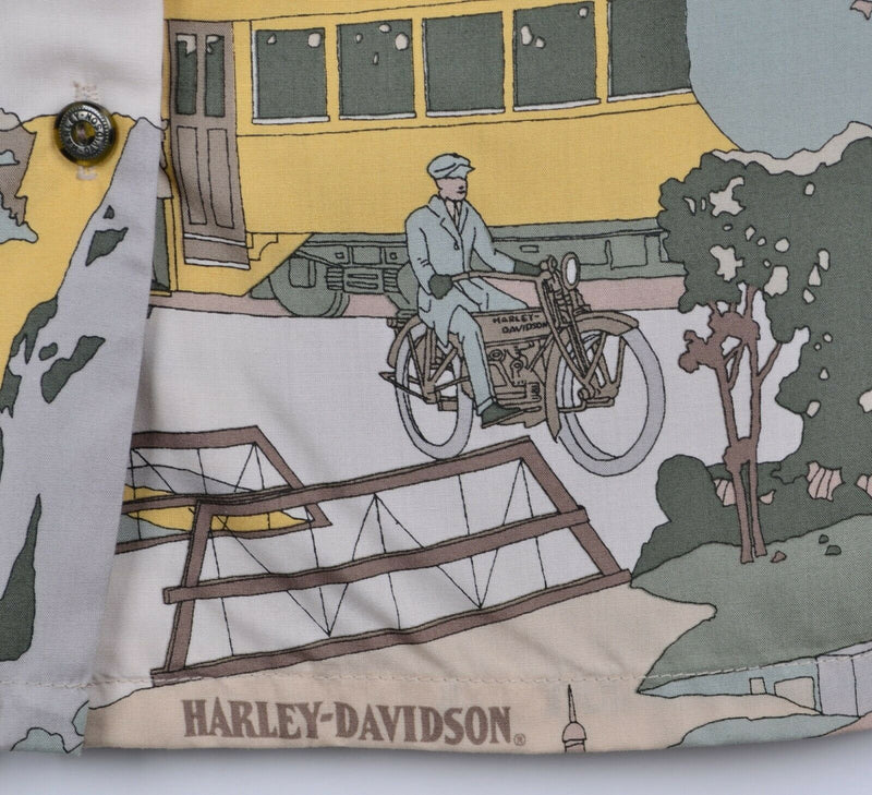 Vtg Harley Davidson Women's Sz XL Tori Richard Motorcycle Trolley Hawaiian Shirt