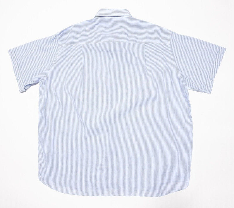 Paul & Shark Shirt 2XL Men's Linen Blend Blue Striped Short Sleeve Button-Down