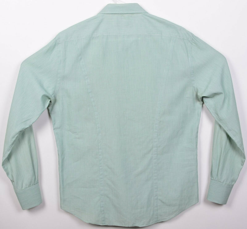 Rag & Bone Men's 16.5 (Large) Green Micro-Striped Designer Button-Front Shirt