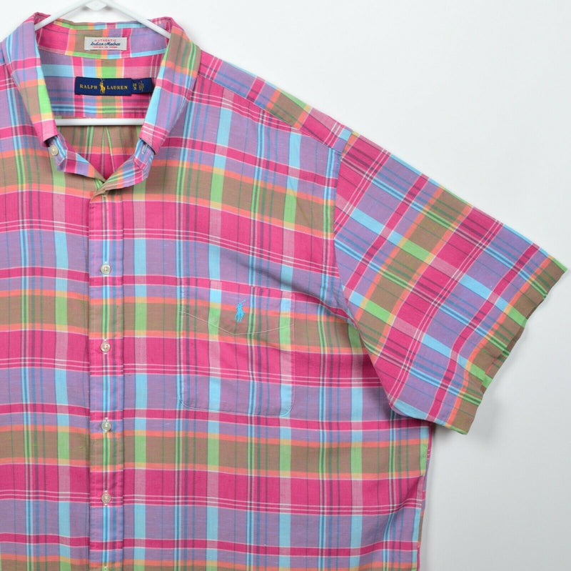 Polo Ralph Lauren Men's 2XB (2XL Big) Indian Madras Pink Plaid Button-Down Shirt