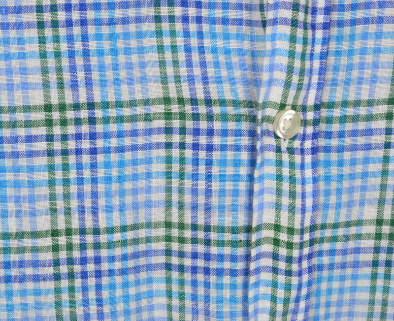 GANT Men's Sz XL Hampton Linen E-Z Fit Blue Green Plaid Check Shirt