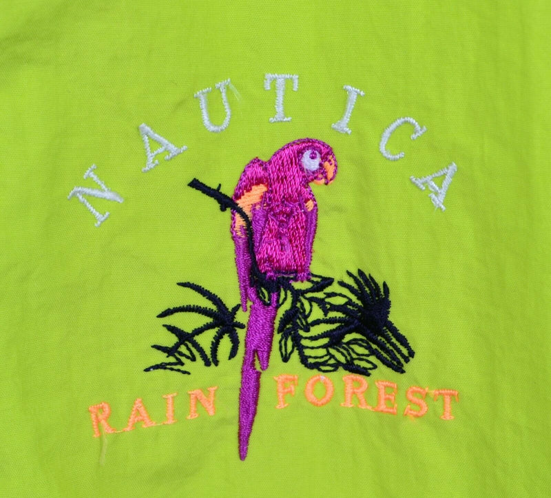Vintage 90s Nautica Men's Large Rain Forest Neon Green Hooded Rain Jacket