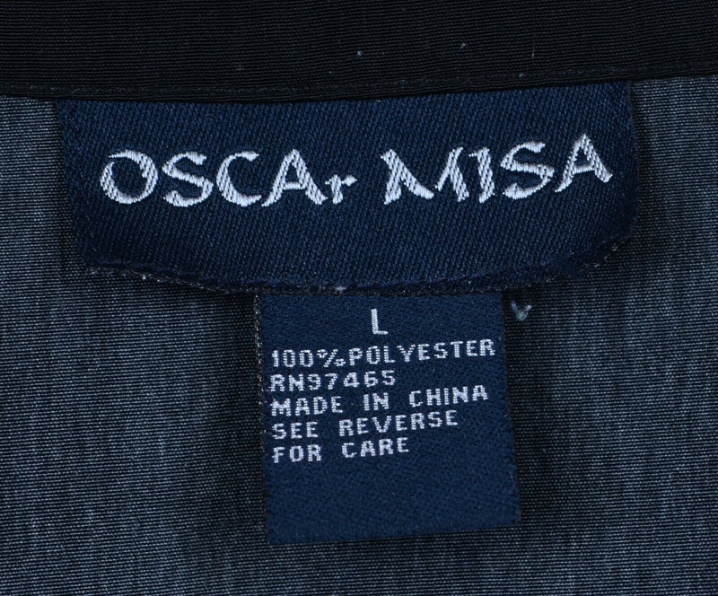 Vtg 90s Oscar Misa Men's Sz Large 100% Polyester Tiger Graphic Camp Shirt