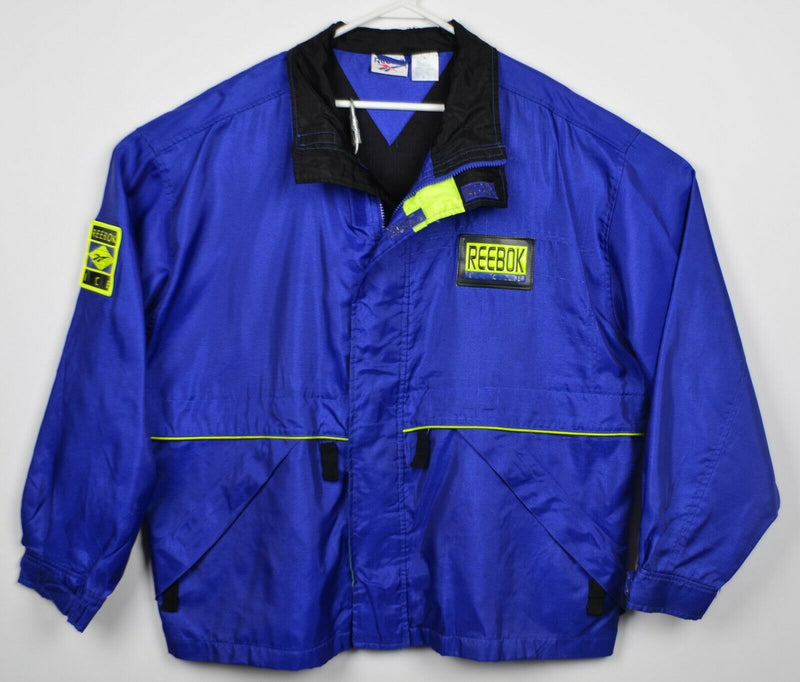 Vintage 90s Reebok Ice Men's XL Blue Neon Full Zip Vented Windbreaker Jacket