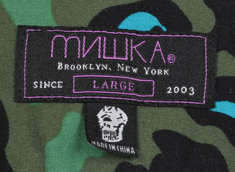 MNWKA Miska Men's Large Leopard Print Camouflage Green Button-Front Shirt
